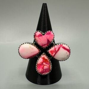 Candy Cane Dahlia Kingman Sterling Silver 925 Handmade Heart-Shaped Ring OOAK